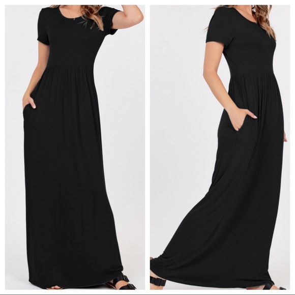 Black fabulous pockets Empire waist maxi dress - Picture 2 of 3